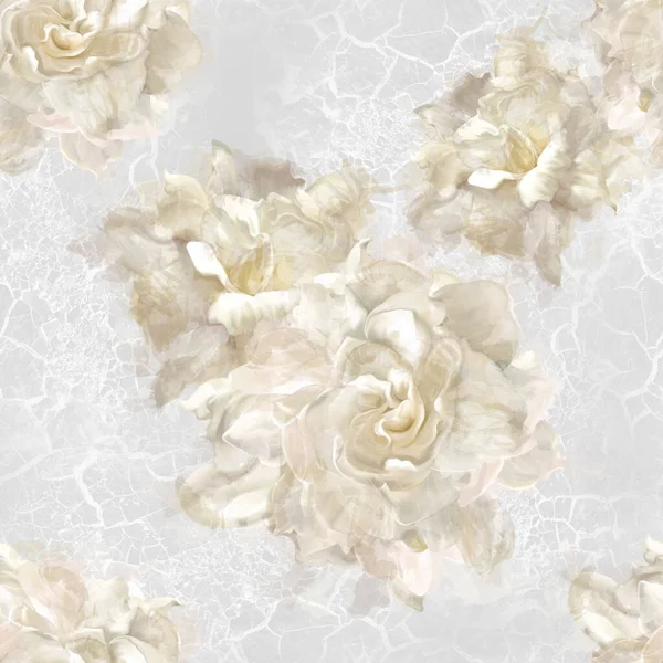 Акварельные Розы Текстурированном Фоне Сложенные Узор Белой Кружевной Тканью Цветком Стоковая Картинка