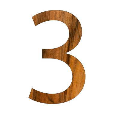 Ahşap dokusunda üç numara - beyaz arkaplan