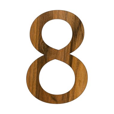 Ahşap dokusunda 8 numara - Beyaz arkaplan