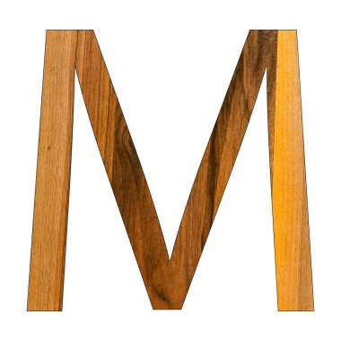 Ahşap desenli M harfi - Beyaz arkaplan