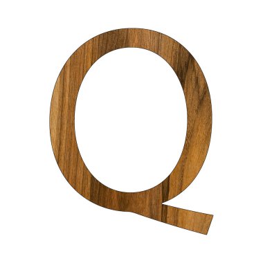 Büyük harf Q - ahşap doku - beyaz arkaplan