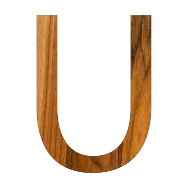 Büyük harf U - ahşap doku - beyaz arkaplan