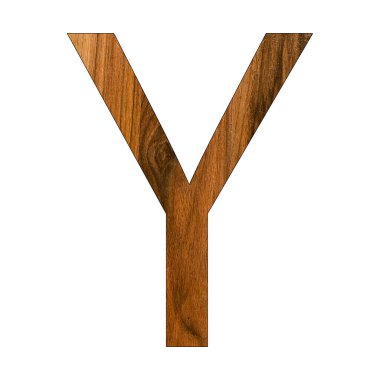 Büyük harf Y - ahşap doku - beyaz arkaplan