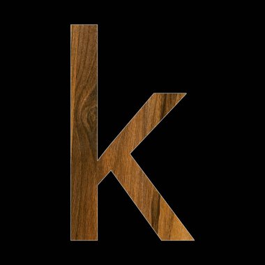 küçük harf k - ahşap doku - siyah arkaplan