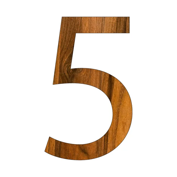 Nummer Fünf Holzstruktur Weißer Hintergrund — Stockfoto