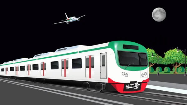 Bangladesz High Speed Metro Rail Wersja Nocna Ilustracja Transport — Wektor stockowy