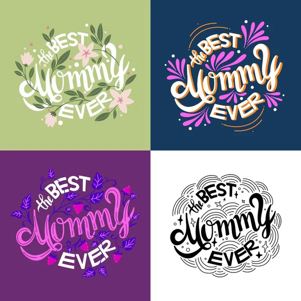 Gelmiş geçmiş en iyi anne el yazısı poster seti. Tebrik kartı ve afiş şablonu için güzel vektör çizimleri. Anneler Günün kutlu olsun. El yazısı logo..
