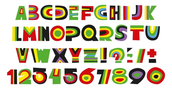 Succosa Abc Colorato Numeri Lettere Numeri Ritaglio Collage Evidenziare Alfabeto — Vettoriale Stock