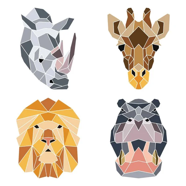 Abstract African Animals Faces Totemic Animals Portraits Geometric Abstract Animals — Image vectorielle