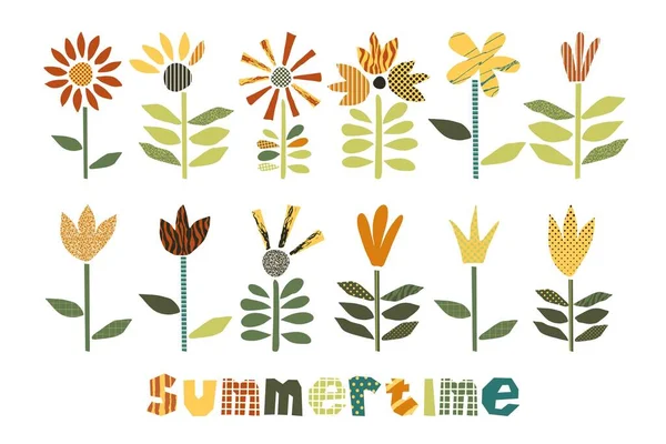 Vector Collage Illustration Cutout Paper Flowers Summertime Collage Lettering Cut — Stock Vector