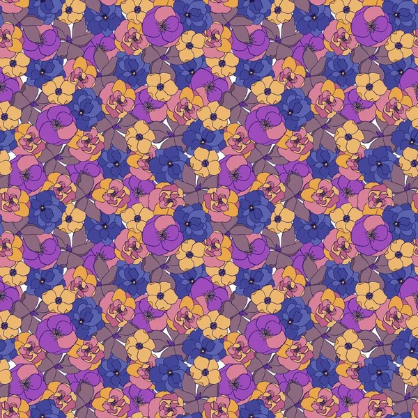 Tamamen çiçekli vektör pürüzsüz desen. Soyut çiçekler tekrar eder. Yaz çiçekleri süsü. Kumaş ve tekstil için moda çiçek deseni.
