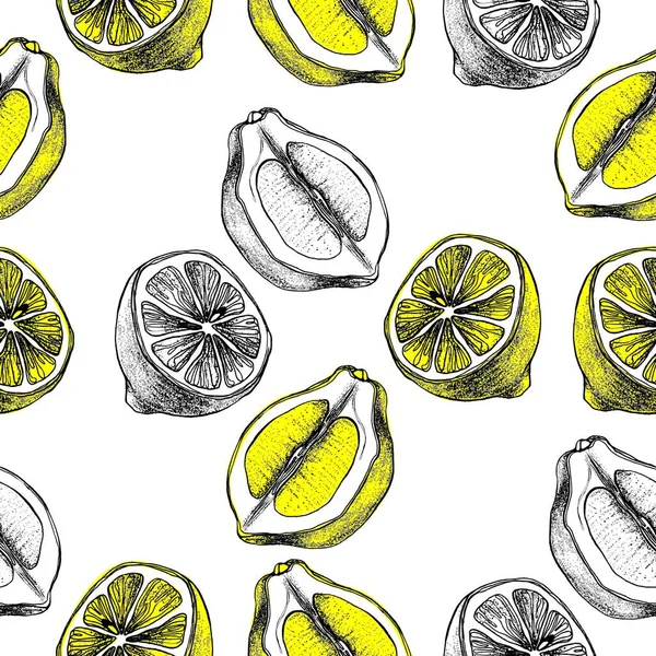 Limonlu botanik vektör kusursuz desen. Limon parçalarını özetle. Klasik limonata süsü..