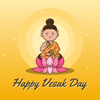 Nilüfer çiçeğinin üzerindeki tanrı heykeliyle mutlu bir vesak günü.