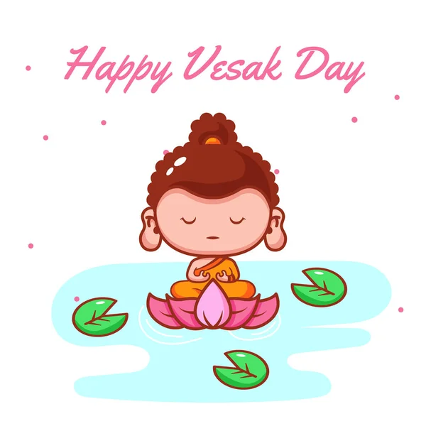 Happy Vesak Day God Statue Lotus Flower — Stock Vector