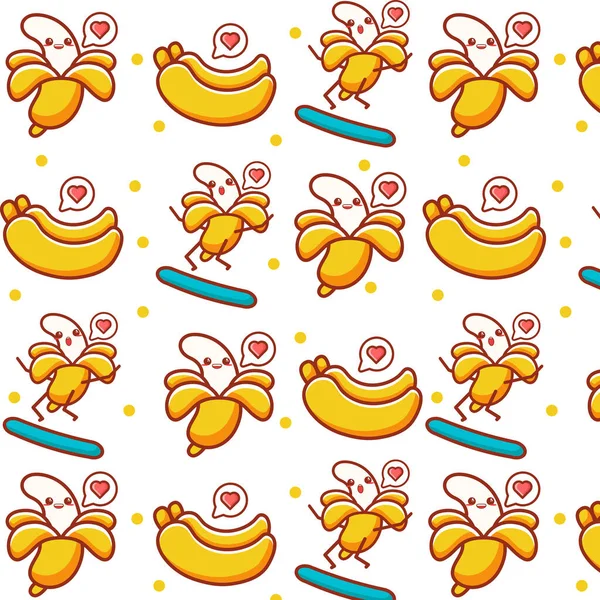 Симпатичный Банановый Узор Любовью — стоковый вектор