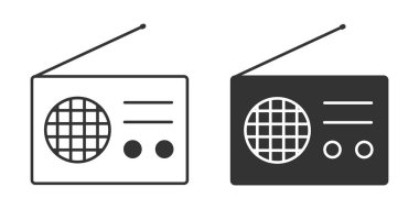 Radyo ikonu. Kablosuz müzik istasyonu illüstrasyon sembolü. fm hoparlör vektörünü imzala.