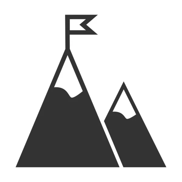 山のアイコン上にフラグを立てます ミッションイラストのシンボル 成功ベクトルにサイン — ストックベクタ