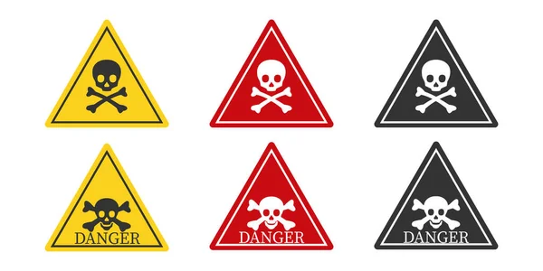 頭蓋骨と骨の危険アイコン 再と黒の看板のイラストのシンボル 警告ロゴベクトル — ストックベクタ