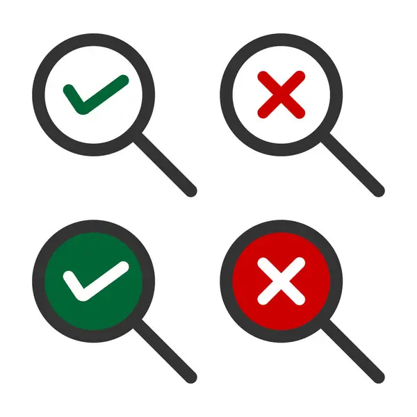 Pesquisas Marca Seleção Verde Ícone Cruz Vermelha Ampliação Símbolo Ilustração — Vetor de Stock