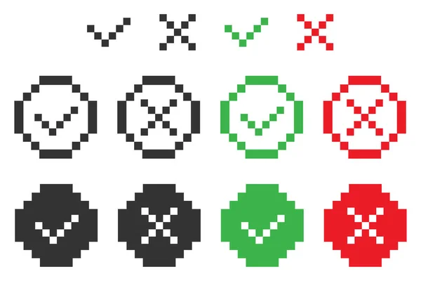 Pixel Art 8Bit Cocher Croix Icône Illustration Choix Positif Négatif — Image vectorielle
