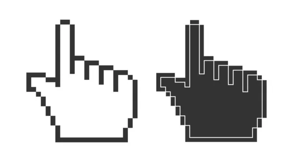 Kliknij Ikonę Bitową Symbol Ilustracji Wskaźnika Komputerowego Piksela Wektor Palca — Wektor stockowy