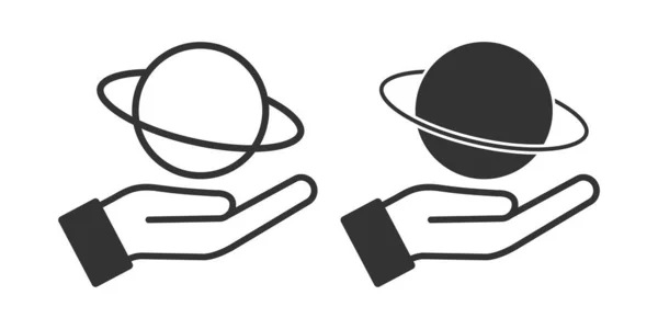 Saturn Open Hand Icon Gott Hand Illustration Symbol Planetenunterstützungsvektorzeichen — Stockvektor