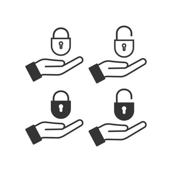 Vorhängeschloss Auf Open Hand Symbol Illustrationssymbol Für Hand Und Schloss — Stockvektor