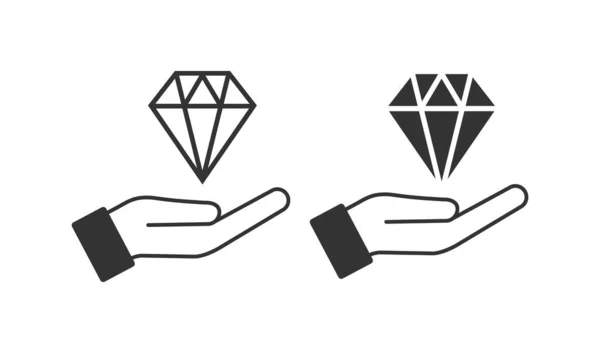 Diamant Paume Ouverte Icône Donnez Symbole Illustration Gemme Signe Ont — Image vectorielle