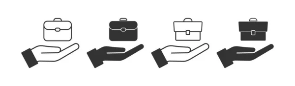 Briefcase Een Open Palm Icoon Bied Een Job Illustratie Symbool — Stockvector