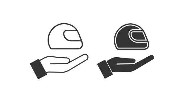 Otwórz Ikonę Dłoni Kasku Ręka Symbol Ilustracji Rowerzysty Podpisz Ofertę — Wektor stockowy