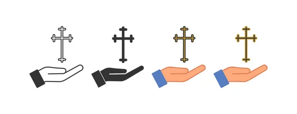 Otevřenou Rukou Ortodoxní Ikonu Kříže Symbol Ilustrace Ruky Kostela Podepsat — Stockový vektor