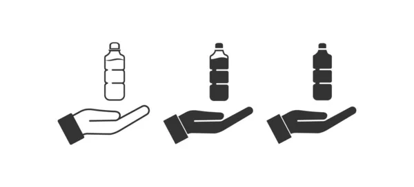 Открытая Рука Икона Пластиковой Бутылки Символ Иллюстрации Рук Соды Предложение — стоковый вектор