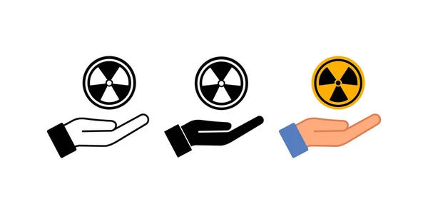 Nyílt Kéz Sugárzás Ikon Kézi Nukleáris Jel Illusztráció Szimbólum Jelzésfelajánlás — Stock Vector
