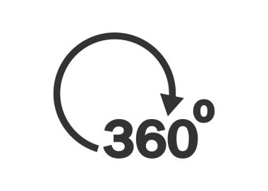 360 graduce simgesi. Çember ok çizim sembolü. 360 vektör düzlüğünü imzala.