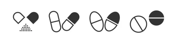 Pillen Icon Set Tabletten Illustrieren Symbol Zeichen Vitamin Vektor Flach — Stockvektor