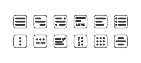 Menú Icono Conjunto Hamburder Botones Móviles Símbolo Ilustración Firmar Botones — Vector de stock