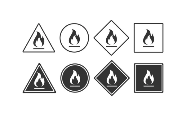 可燃性材料警告記号アイコン 火のイラストのシンボル ベクトル フラット — ストックベクタ