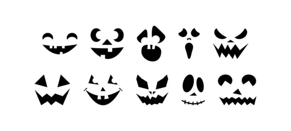 Halloween Strašidelné Dýně Řezané Ikony Ilustrační Symbol Hororové Tváře Podepsat — Stockový vektor