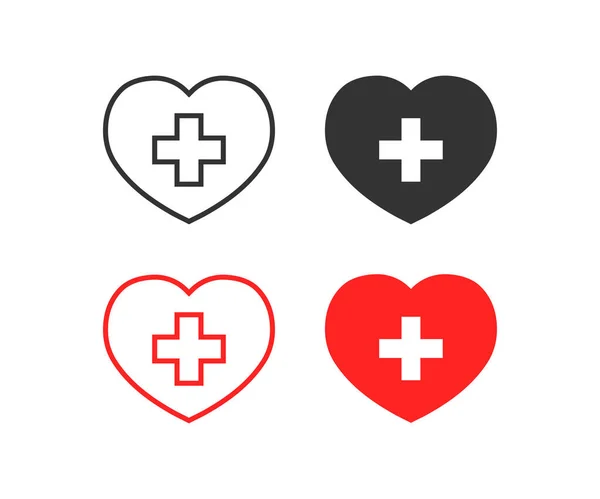 Σύνολο Εικονιδίων Καρδιάς Και Σταυρού Ιατρικό Σύμβολο Απεικόνισης Επίπεδο Διάνυσμα — Διανυσματικό Αρχείο