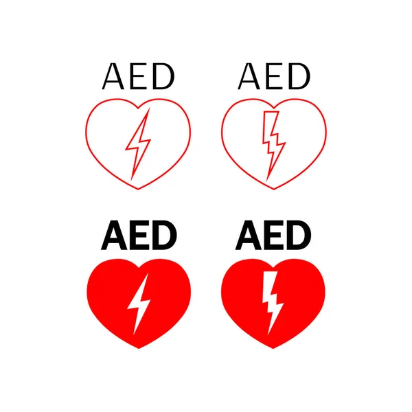 Σύνολο Εικονιδίων Aed Κόκκινη Καρδιά Ένδειξη Ηλεκτρικής Απεικόνισης Σύμβολο Υπογραφή — Διανυσματικό Αρχείο