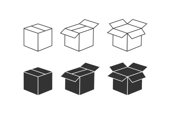 纸盒图标 闭合和打开的容器图解符号 签名传递包向量平面 — 图库矢量图片