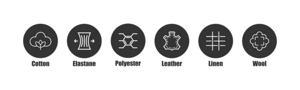 Synthetische Und Naturfasern Symbolset Symbolbild Für Das Nähmaterial Zeichen Gewebetypen — Stockvektor