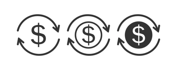 Ronda Devolución Dinero Icono Inversión Reembolso Transferir Símbolo Ilustración Dólar — Vector de stock