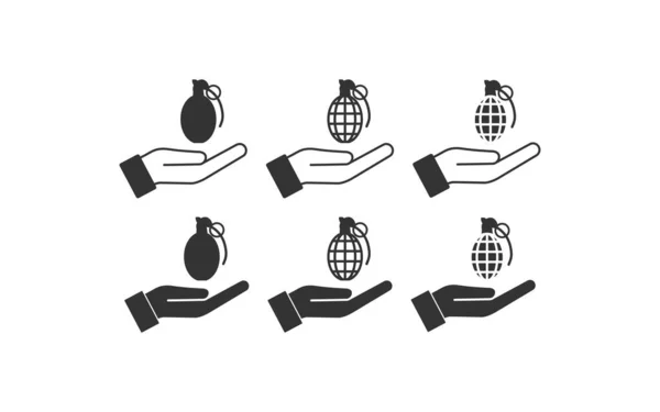Otwórz Ikonę Palmy Granatu Symbol Ilustracji Ręki Bomby Podpisz Ofertę — Wektor stockowy