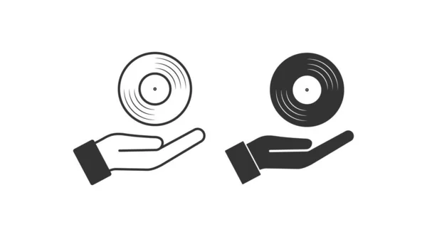 Open Palm Vinyl Icoon Hand Record Illustratie Symbool Sign Aanbod — Stockvector