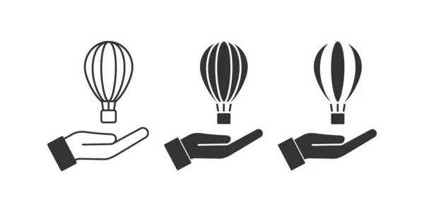 Ícone Balão Mão Aberto Símbolo Ilustração Mão Dirigível Vetor Viagem —  Vetores de Stock