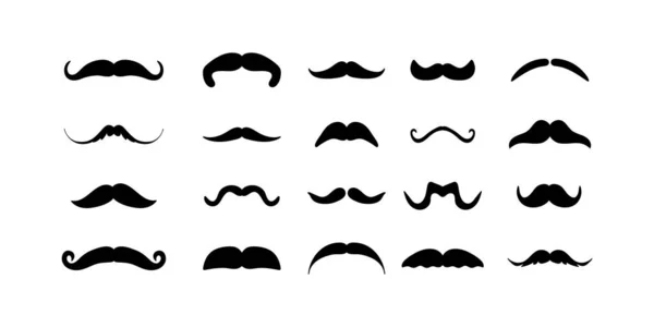 Moustache Icon Set Collection Cartoon Barber Silhouette Hairstyle Sign Hipster — Stock Vector