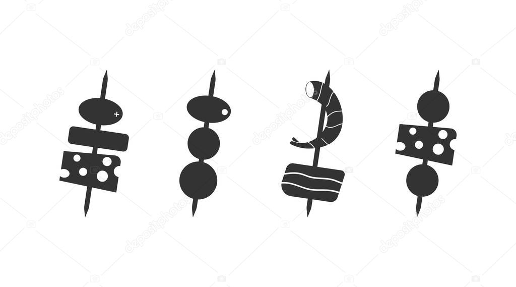 Canape icon set. Food on a stick illustration symbol. Sign appetizer vector flat.
