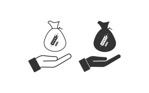 Offene Handfläche Mehlsack Symbolbild Für Hand Und Sack Zeichen Bieten — Stockvektor