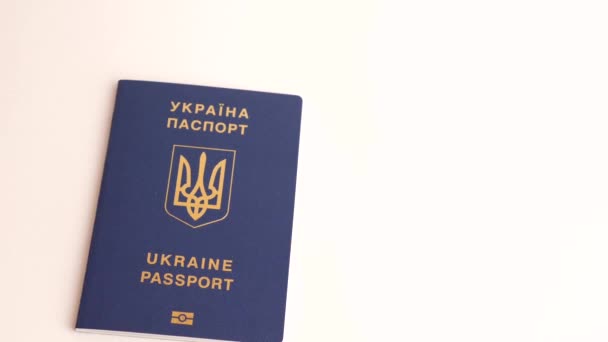 Three Ukrainian Passports Travel Abroad Cash Dollars Going Abroad Refugees — Stock Video